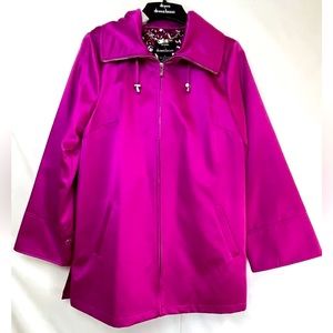 NWT Dennis Basso Pink Water Resistant Satin Jacket Detachable Hood sz S